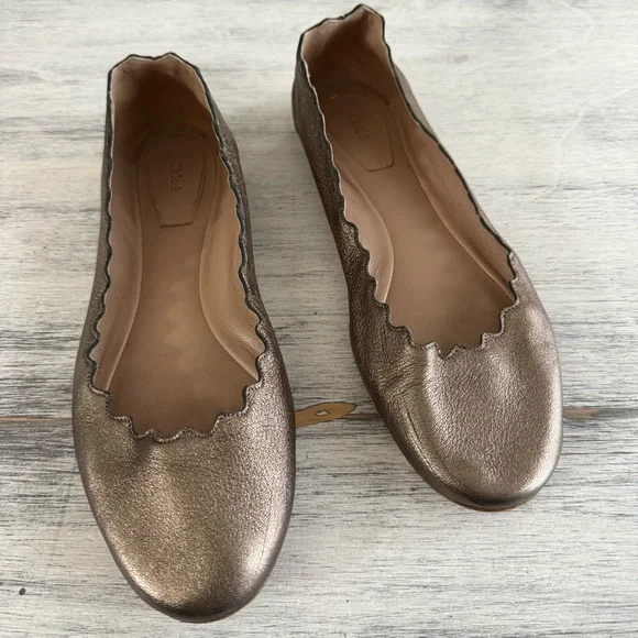 Chloe Scalloped Flats Size 38 Chloé Lauren Scalloped Leather Ballerina Flat – Bluefly main image 4